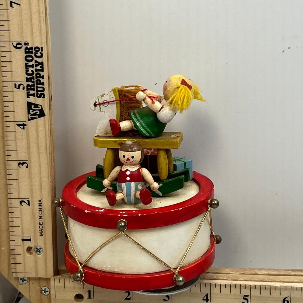 Vintage Musical Drum Toy with Wooden Dolls Colorful Drummer Kids Christmas - Picture 1 of 5